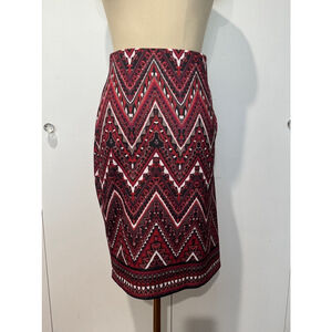 Christopher & Banks geometric Skirt 1X Red purple gray white stretch pull-on